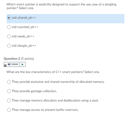 Solved Which smart pointer is explicitly designed to support | Chegg.com