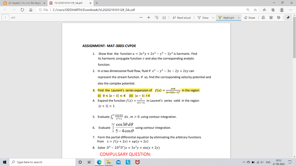 Solved C 01 Expand 2 3x z In The Region X Chegg