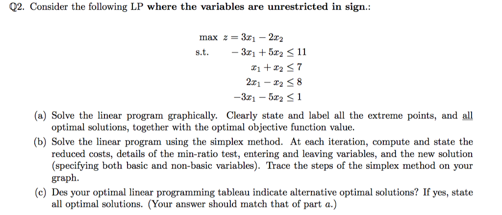 Solved Q2. Consider the following LP where the variables are