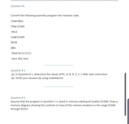 Solved Question #1 Convert the following assembly program | Chegg.com