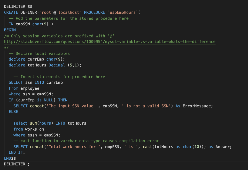 Solved I need the SQL query to create a procedure on | Chegg.com