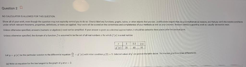 Solved Question 2 NO CALCULATOR IS ALLOWED FOR THIS QUESTION | Chegg.com