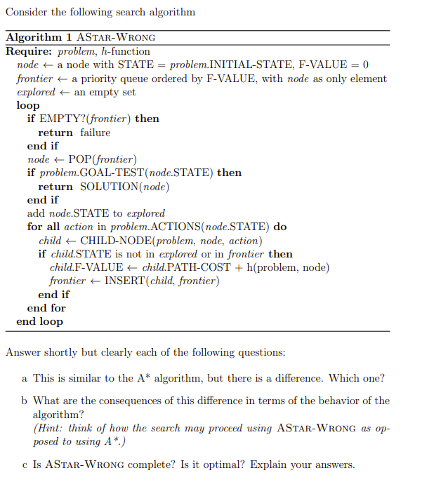 Solved Consider the following search algorithm Algorithm 1 | Chegg.com