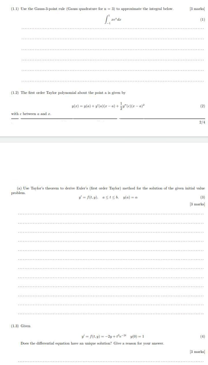 Solved (1.1) Use the Gauss-3-point rule (Gauss quadrature | Chegg.com