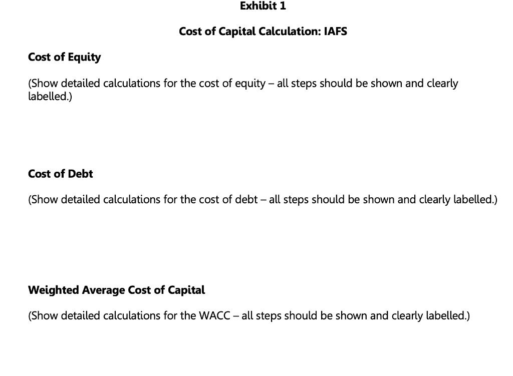 Exhibit 1 Cost Of Capital Calculation Iafs Cost Of 0222