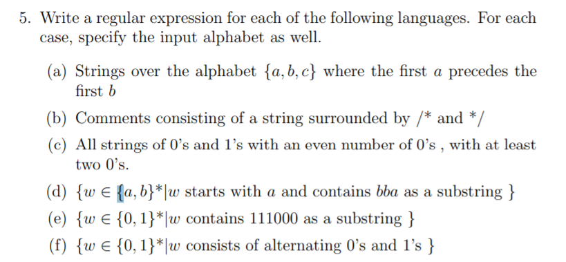 Solved 5. Write A Regular Expression For Each Of The | Chegg.com