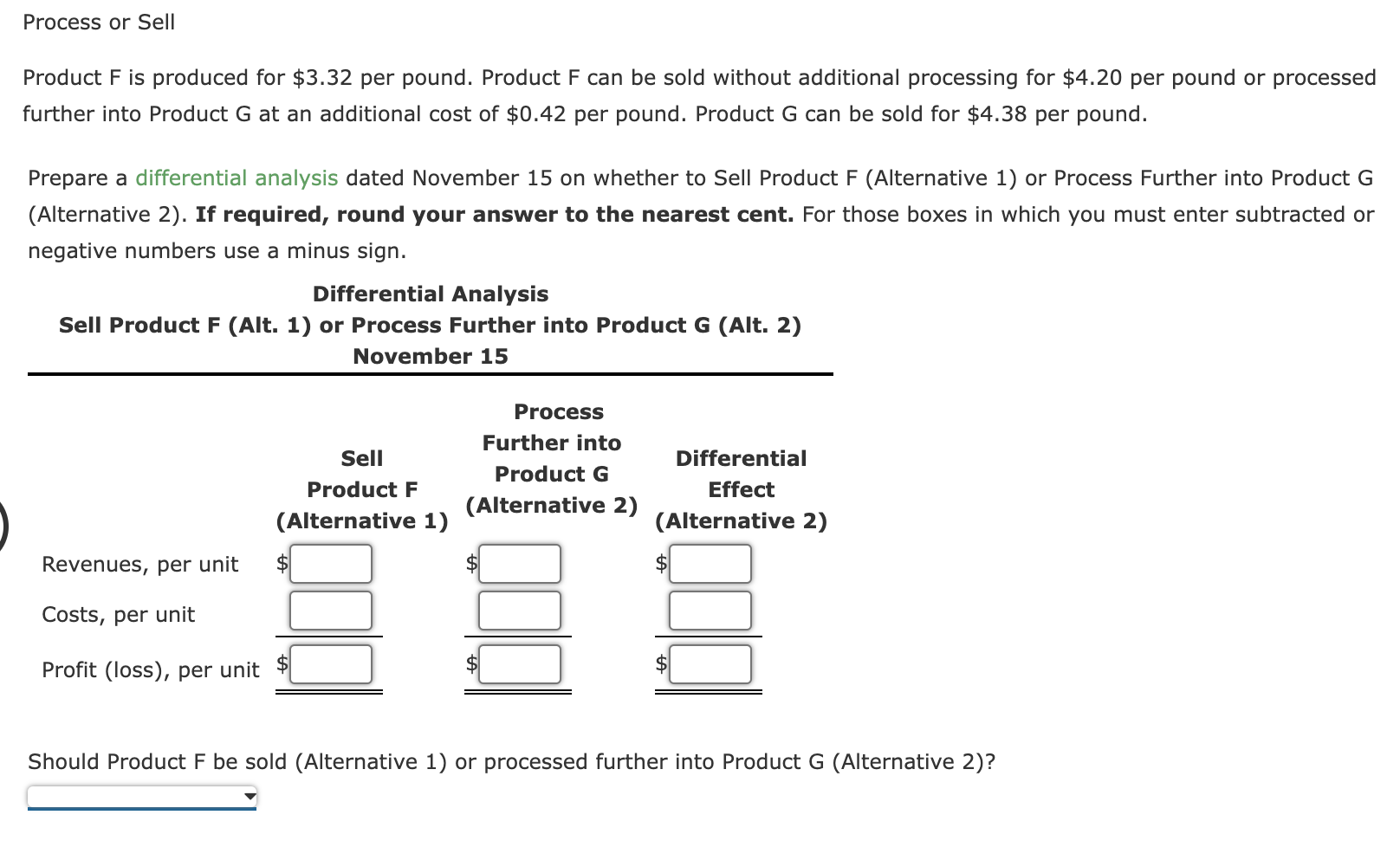 Solved Process Or Sell Product F Is Produced For 3 32 Per Chegg