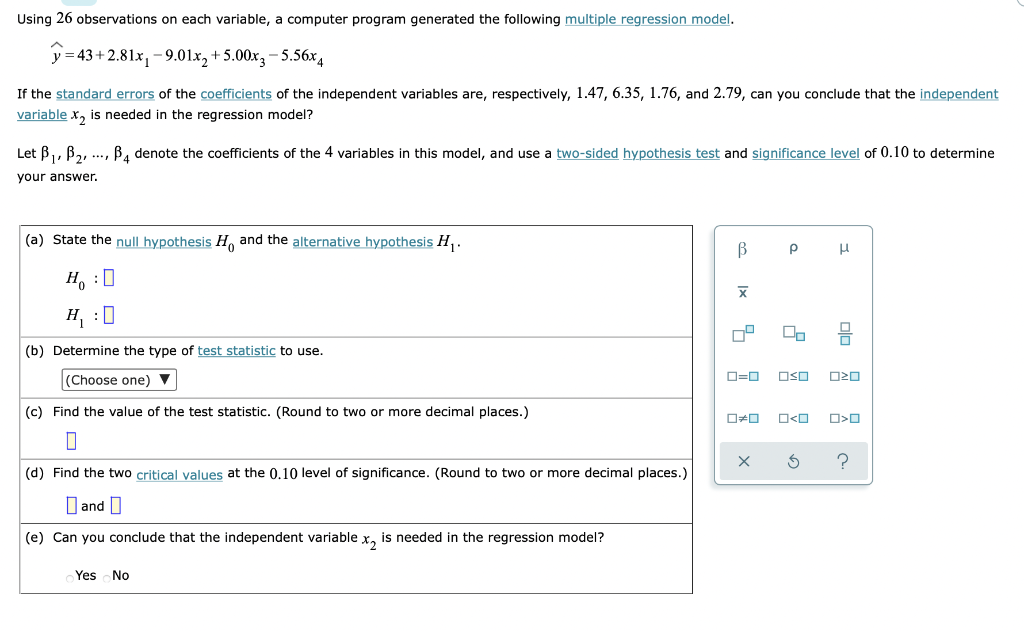 Solved Using 26 observations on each variable, a computer | Chegg.com