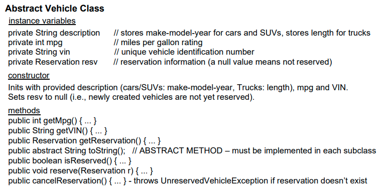 Solved Abstract Vehicle Class instance variables private | Chegg.com