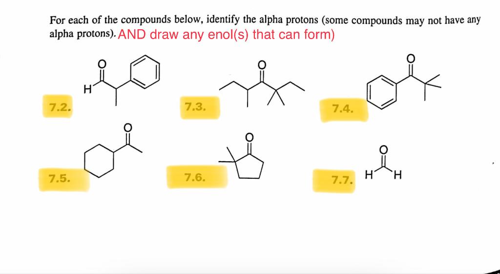 Solved For each of the compounds below, identify the alpha | Chegg.com