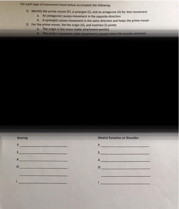 Solved For each type of movement listed below the