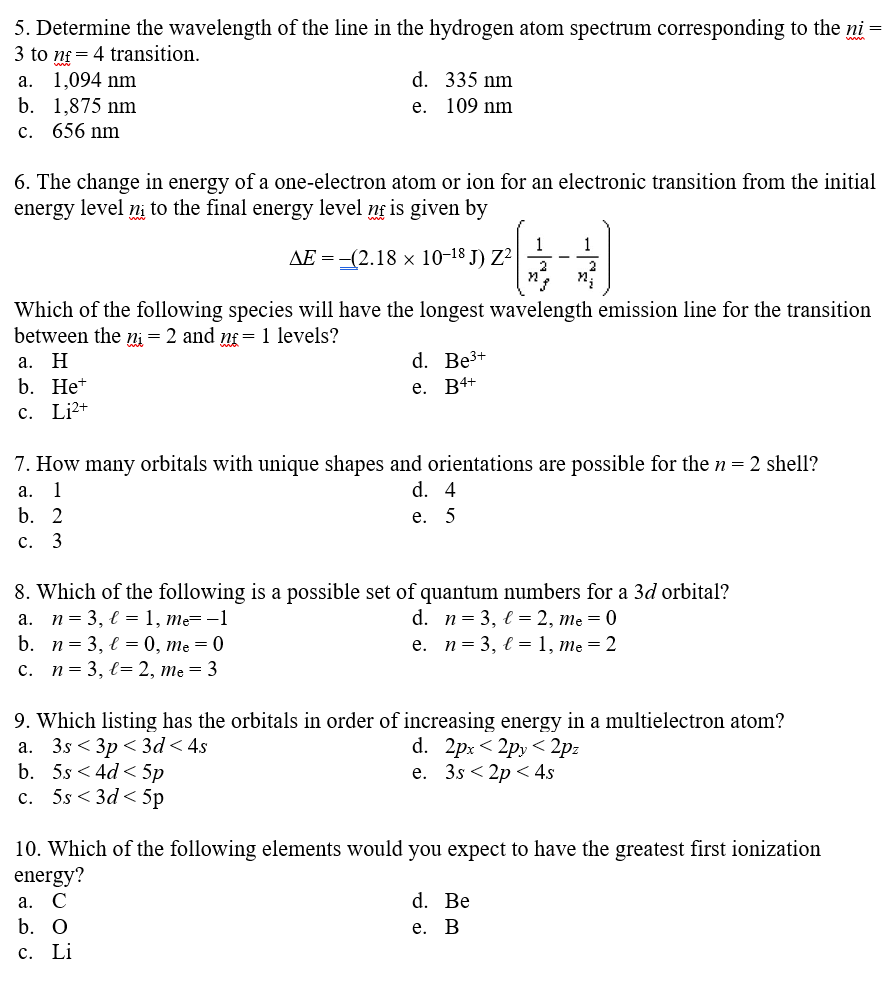 Solved 5 Determine The Wavelength Of The Line In The Hyd Chegg Com