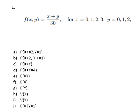 1 F X Y Y 30 For X 0 1 2 3 Y 0 1 2 A Chegg Com