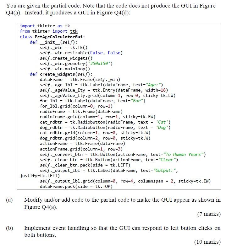 Solved Question 4 Develop GUI For An Application Based On | Chegg.com