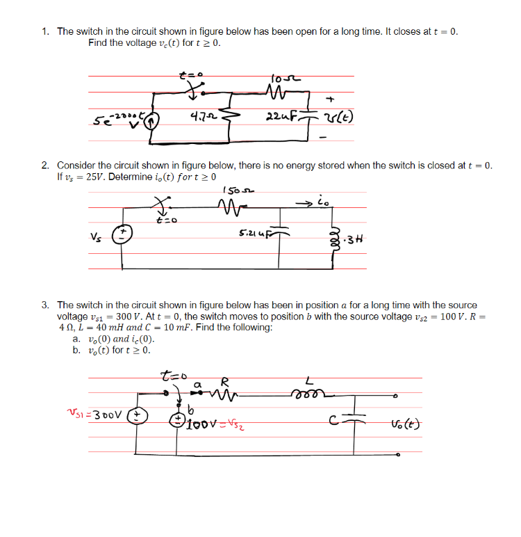 Solved 1. The switch in the circuit shown in figure below | Chegg.com
