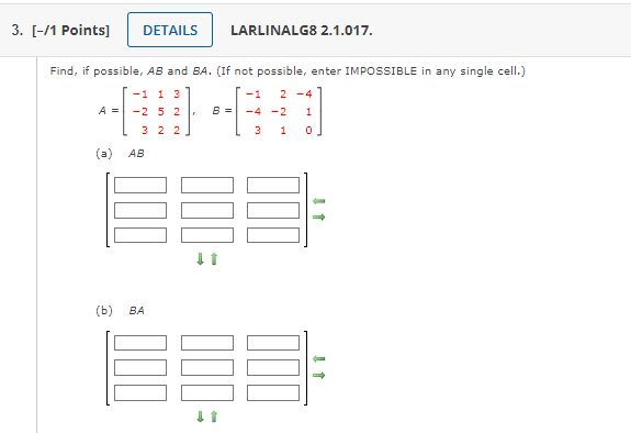 Solved Ind, If Possible, AB And BA. (If Not Possible, Enter | Chegg.com