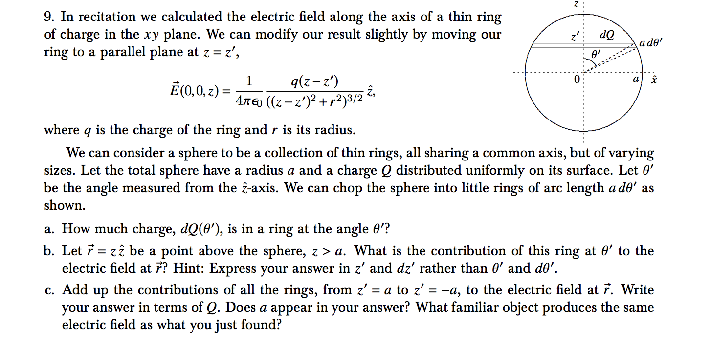 9. In recitation we calculated the electric field | Chegg.com