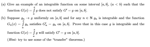 Solved (a) Give an example of an integrable function on some | Chegg.com