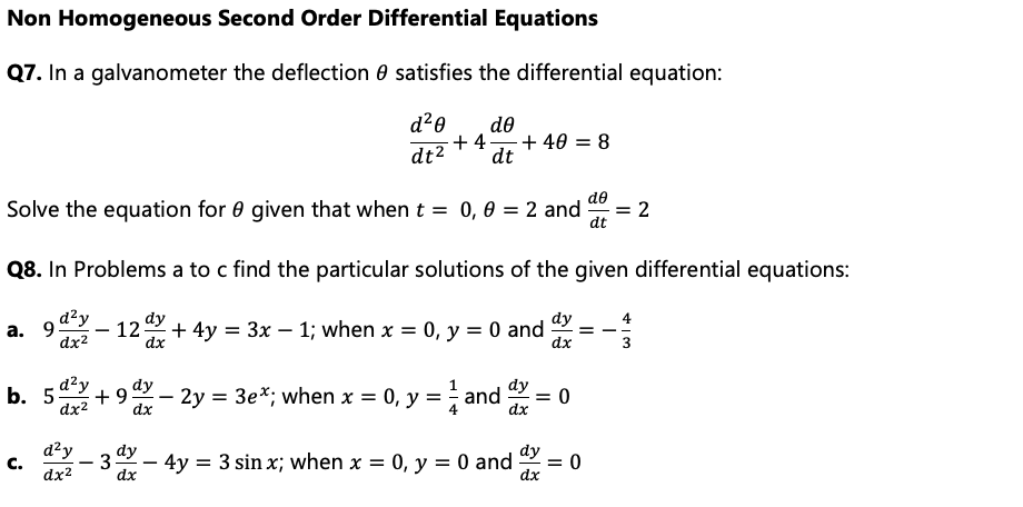 Solved Non Homogeneous Second Order Differential Equations | Chegg.com