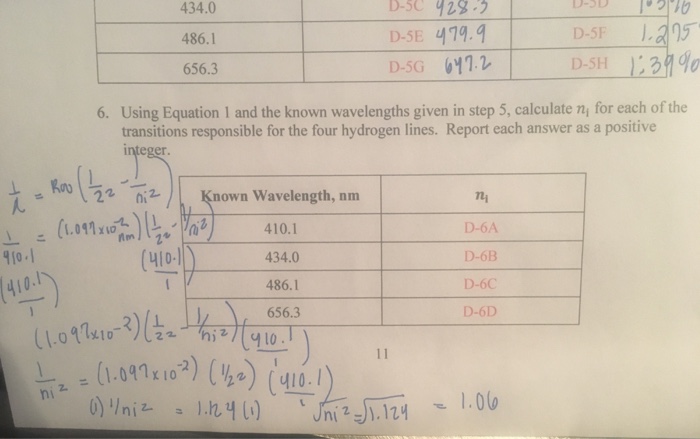 Solved Using Equation 1 and the known wavelength given in | Chegg.com