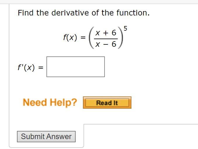 find the derivative of the function f x 5x 6