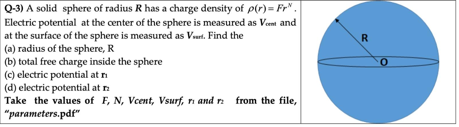 Solved R Q-3) A solid sphere of radius R has a charge | Chegg.com