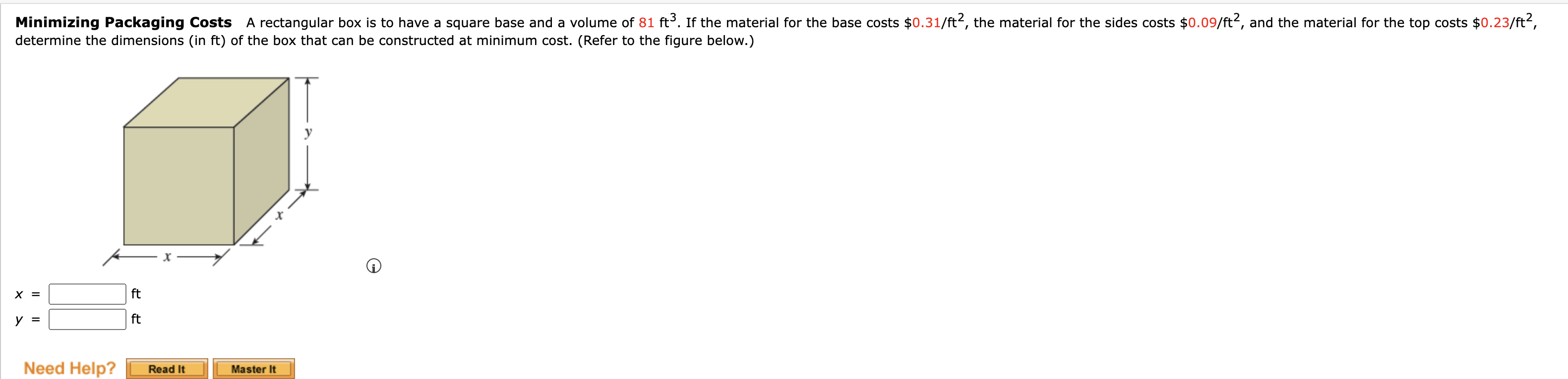 Solved Minimizing Packaging Costs A rectangular box is to | Chegg.com