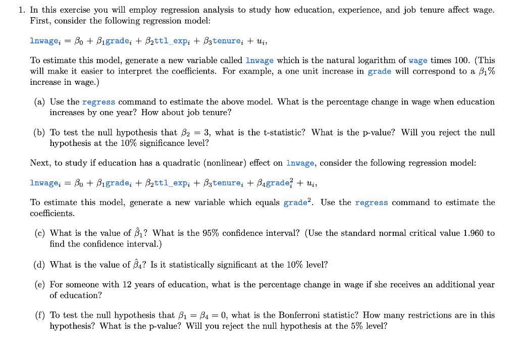 Solved 1. In this exercise you will employ regression | Chegg.com