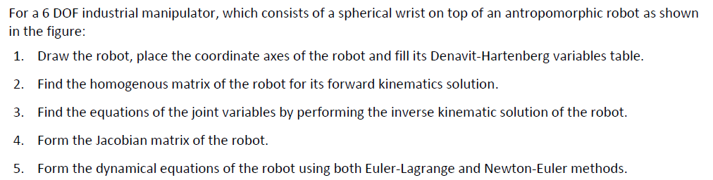 Solved For a 6 DOF industrial manipulator, which consists of | Chegg.com