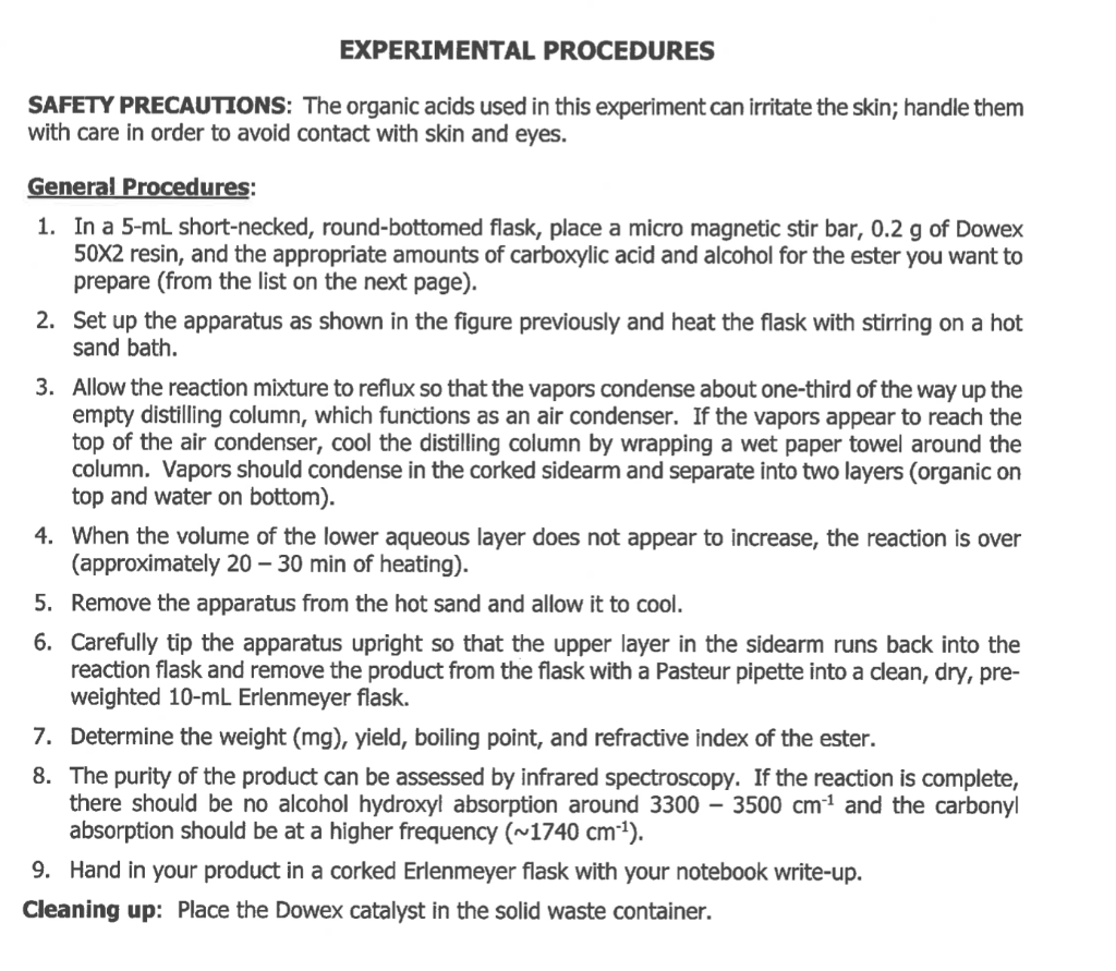 Solved esterifiation synthesis of an ester experiment we | Chegg.com