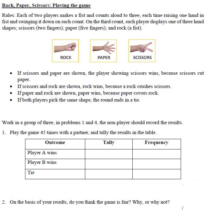Rock, Paper, Scissors: Playing the game Rules: Each | Chegg.com