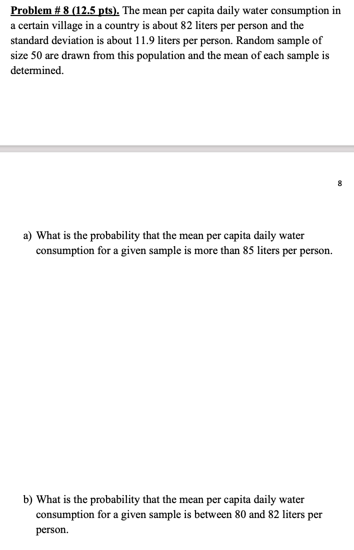 Solved Problem 8 (12.5 pts). The mean per capita daily