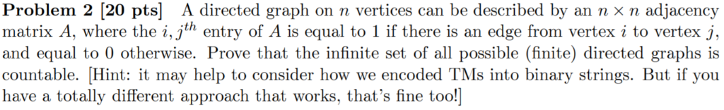 Problem 2 [20 pts] A directed graph on n vertices can | Chegg.com