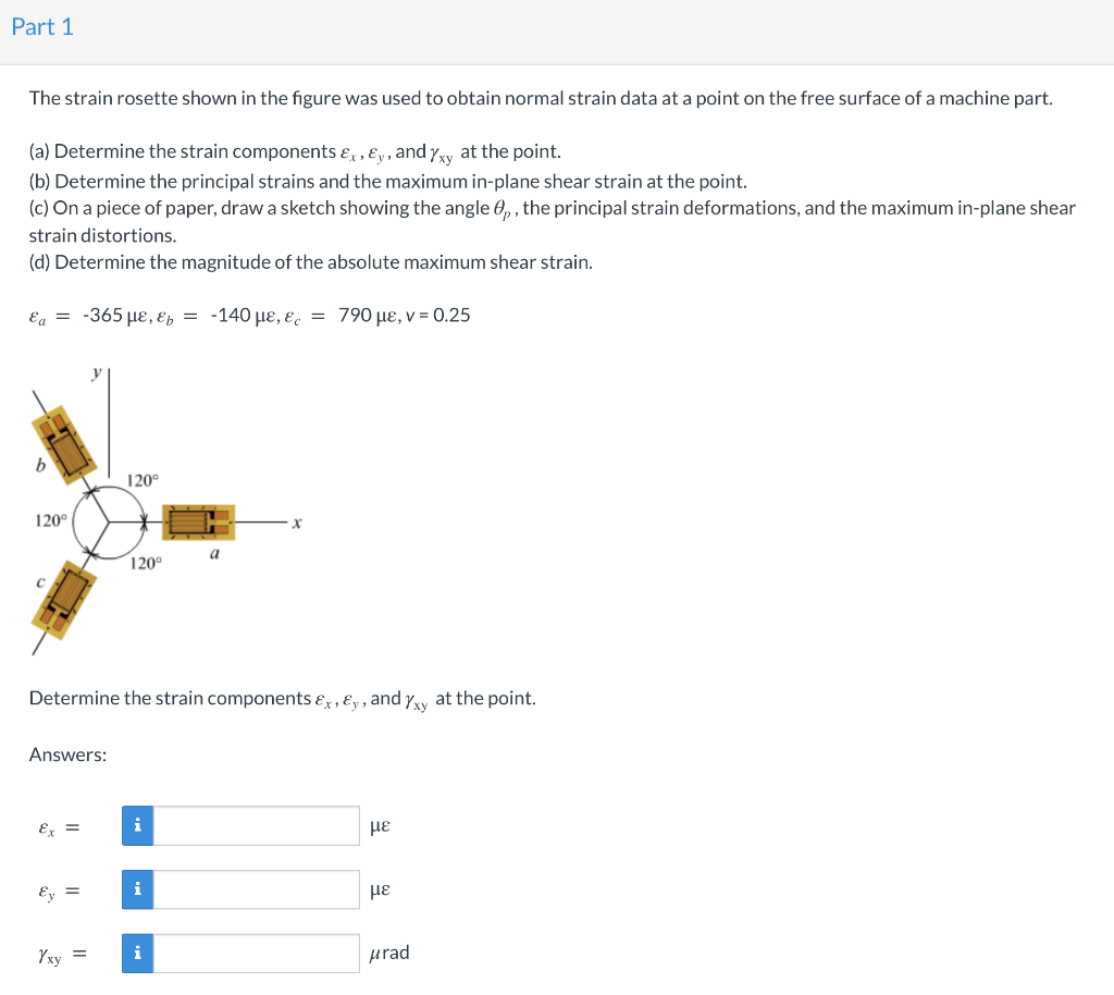 Solved Part 1 The strain rosette shown in the figure was | Chegg.com