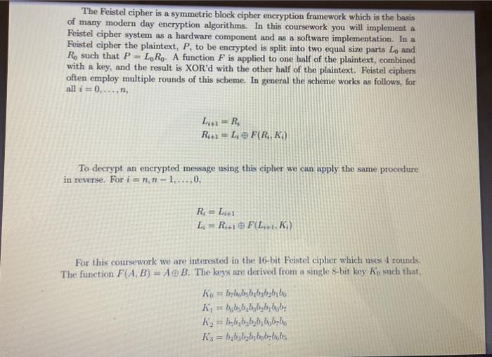The Feistel cipher is a symmetric block cipher | Chegg.com