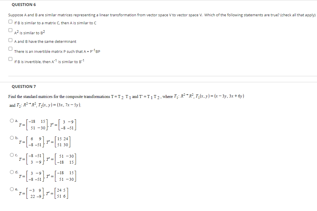 Solved QUESTION 6 Suppose A And B Are Similar Matrices | Chegg.com