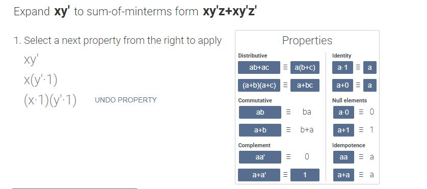 Solved I know It should be xy'(z + z'), using the complement | Chegg.com