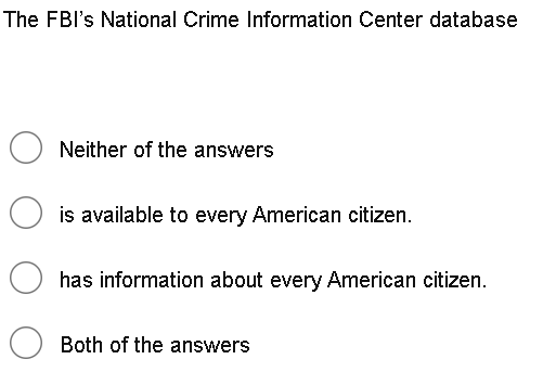 Solved The FBI's National Crime Information Center database | Chegg.com