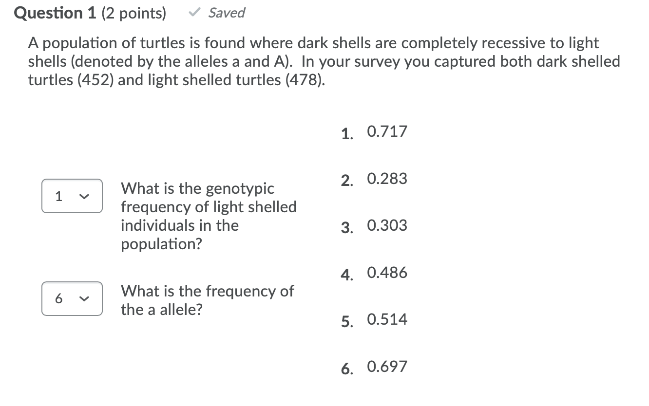 Solved Question 1 (2 Points) Saved A Population Of Turtles | Chegg.com