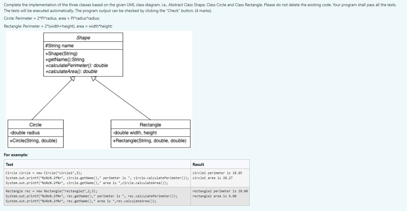 Solved Complete the implementation of the three classes | Chegg.com