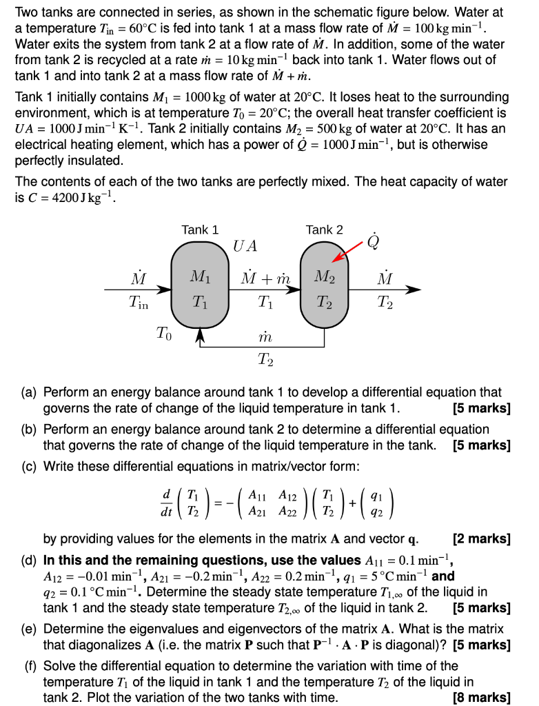 Solved Two tanks are connected in series, as shown in the | Chegg.com