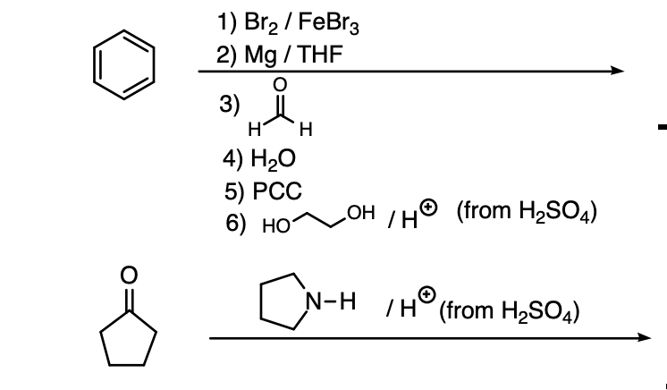 Solved 1) Br2 / FeBrz 2) Mg/ THE BiH 3) H H 4) H20 5) PCC 6) | Chegg.com