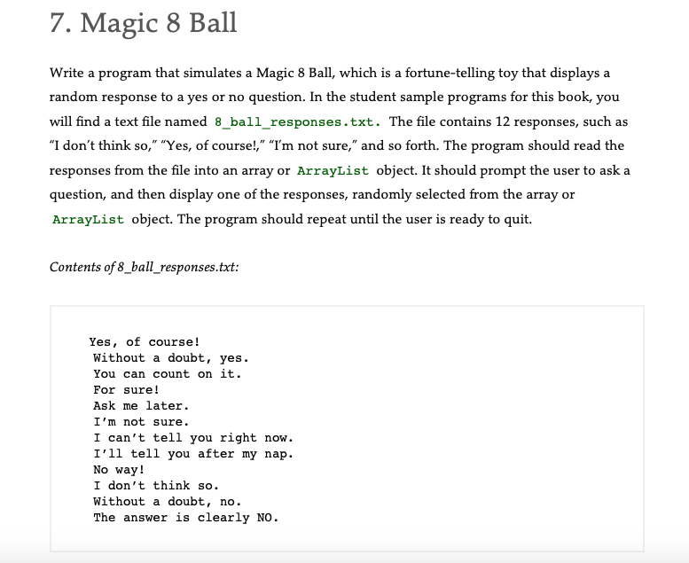 7. Magic 8 Ball Write a program that simulates a | Chegg.com