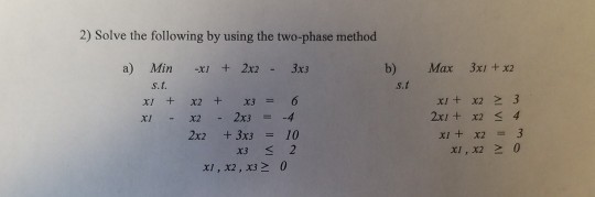 Solved 2) Solve the following by using the two-phase method | Chegg.com