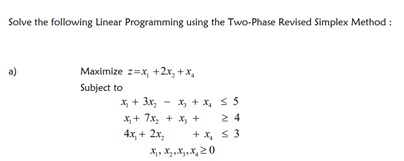 Solved Solve the following Linear Programming using the | Chegg.com