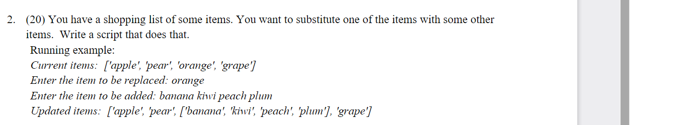 Solved 2. (20) You have a shopping list of some items. You | Chegg.com