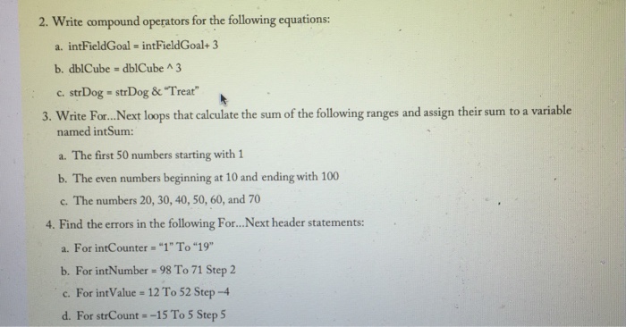 Solved Write compound operators for the following equations: | Chegg.com