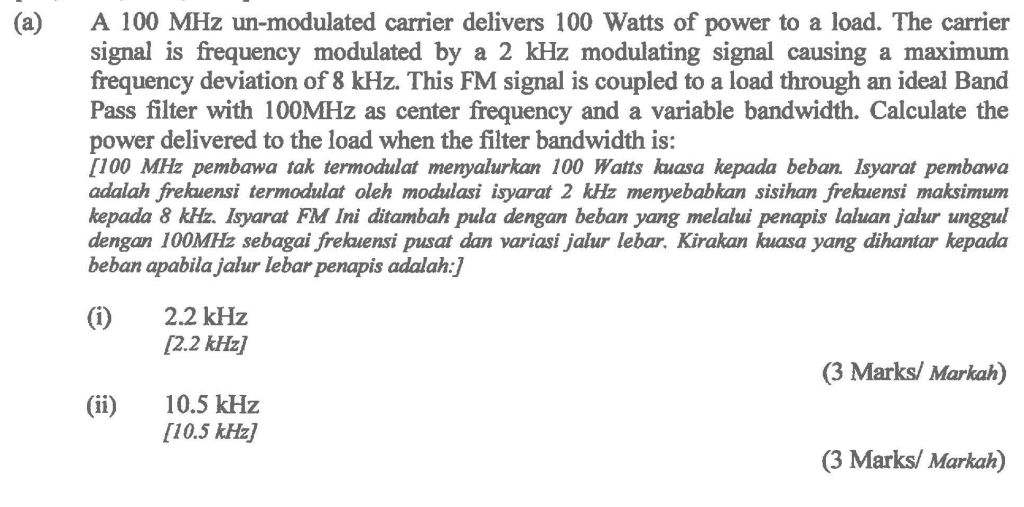 solved-a-100mhz-un-modulated-carrier-delivers-100-watts-of-chegg