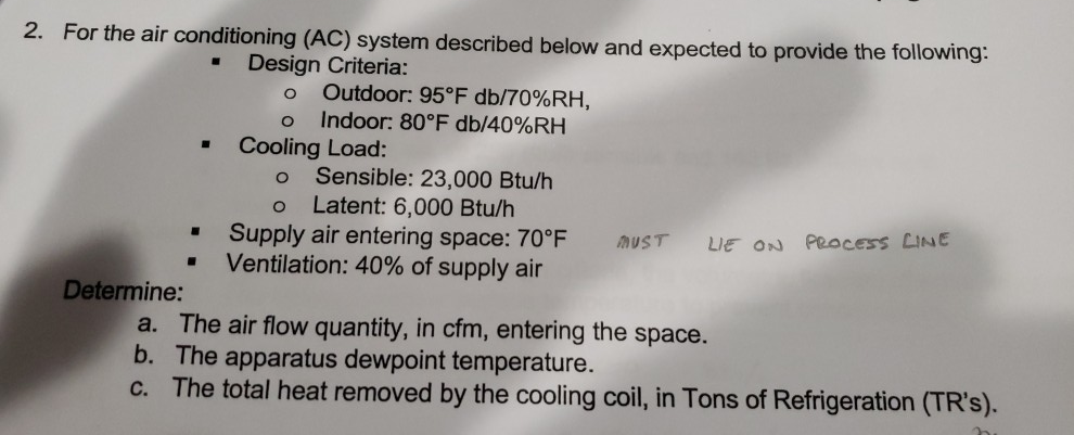 Solved 2. For the air conditioning (AC) system described | Chegg.com