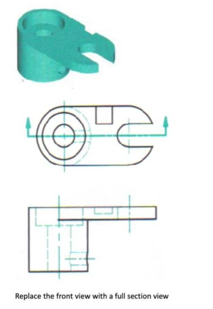 Solved E Replace the front view with a full section view | Chegg.com